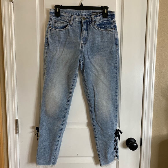 Blank NYC High Rise Tapered Lace Up Raw Hem Jeans - Picture 2 of 13